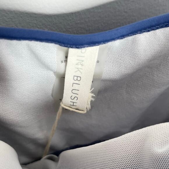 Pink Blush Womens One Piece Swimsuit 1X Blue Ruffle Trim Ruched Maternity - Picture 7 of 13